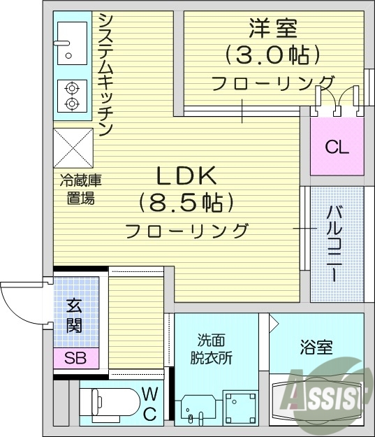 １LDK、浴室乾燥機、テレビモニター付きインターホン