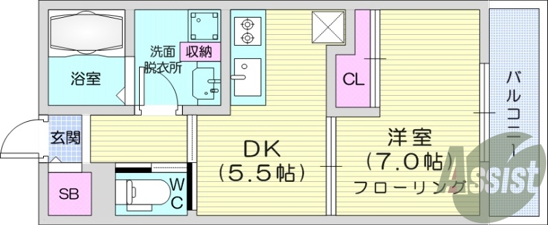 1K、追い炊き機能、2口ガスコンロ、脱衣所
