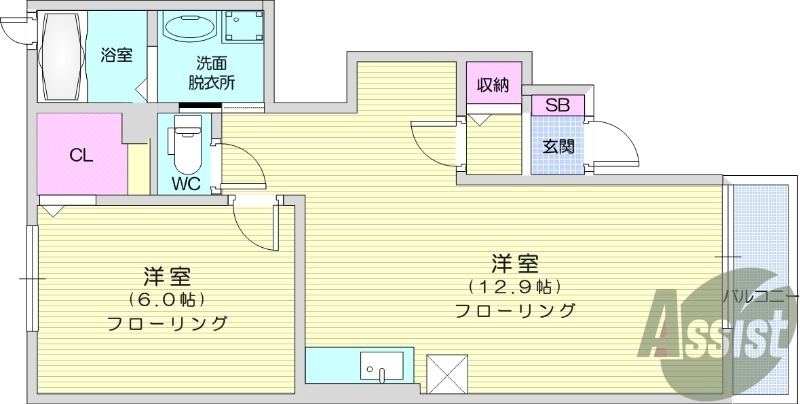 1LDK、ウォークインクローゼット、独立洗面台、キッチン