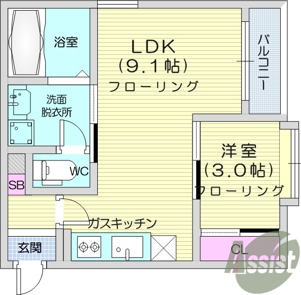 １LDK、エアコン、ネット無料、浴室乾燥、防犯カメラ