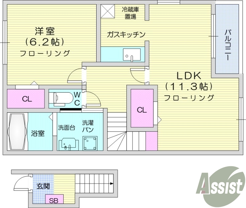 1LDK、バルコニー、南西向き、モニターホン、バストイレ別