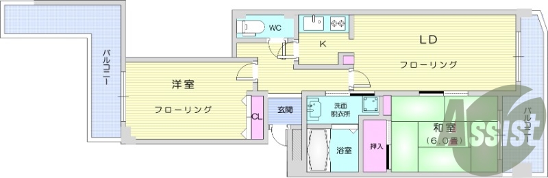2LDK、オートロック付き、システムキッチン。