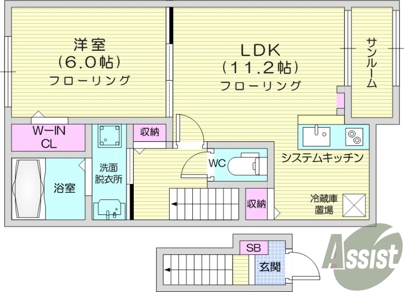 1LDK、エアコン、バストイレ別、ペット可、都市ガス