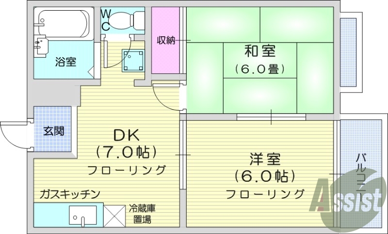 2DK、ペット相談、エアコン、角部屋、南向き、防犯カメラ。