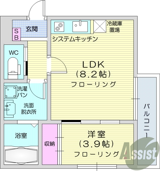 1LDK　ゆったり空間で快適な生活が出来そうです