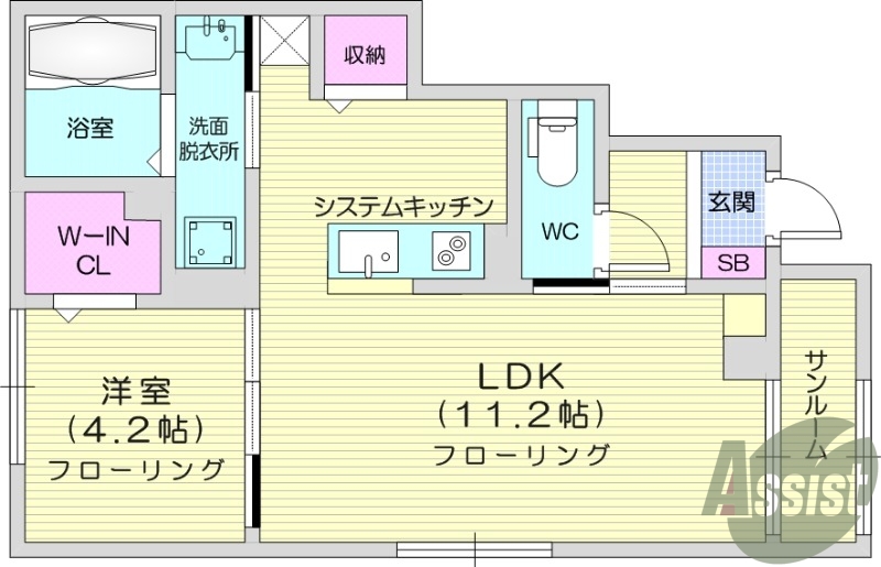 1LDK、エアコン、バストイレ別、ペット可、都市ガス