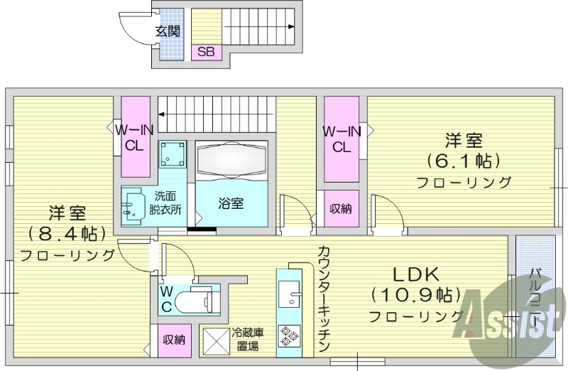 2LDK、ホームセキュリティ、防犯カメラ、バルコニー