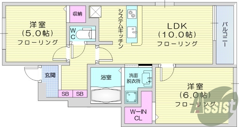 2LDK、ホームセキュリティ、防犯カメラ、バルコニー