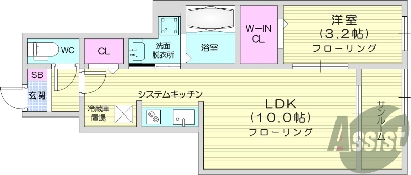 1LDK、都市ガス、ネット使用料不要、浴室乾燥機。