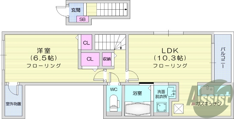 1LDK、都市ガス、ネット使用料不要、浴室乾燥機。