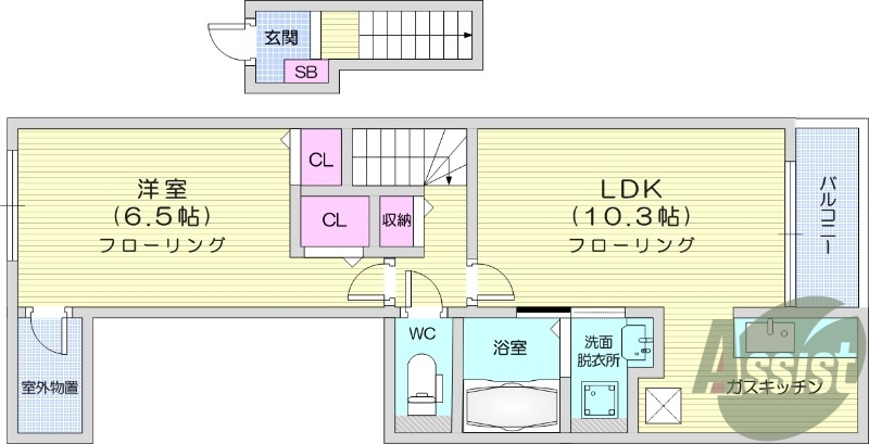 1LDK、都市ガス、ネット使用料不要、浴室乾燥機。