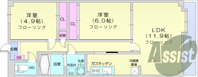 ２LDK、浴室乾燥機、オートロック、家具家電付き