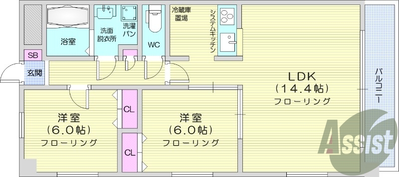 2ＬＤＫ、IHクッキングヒーター、カウンターキッチン。
