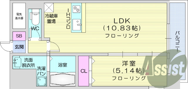 1LDK、南向き、ペット相談、オール電化、角部屋