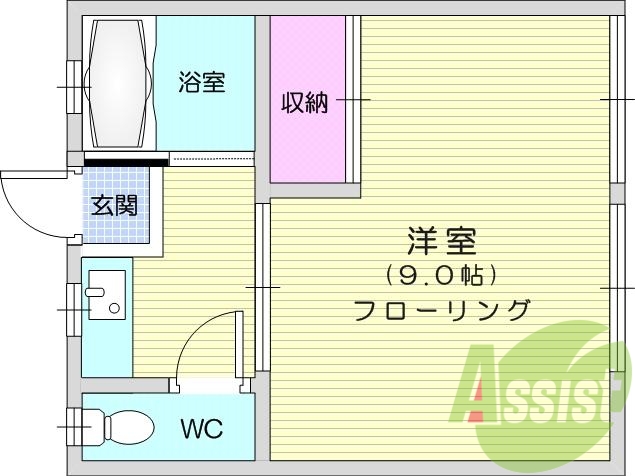 1K、トイレ浴室別、クローゼット、クッションフロア