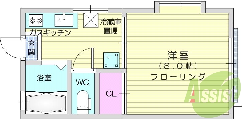 1K、エアコン、バストイレ別