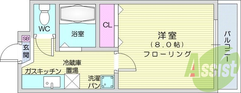 1Ｋ、バストイレ別、フローリング、室内洗濯機置場、エアコン