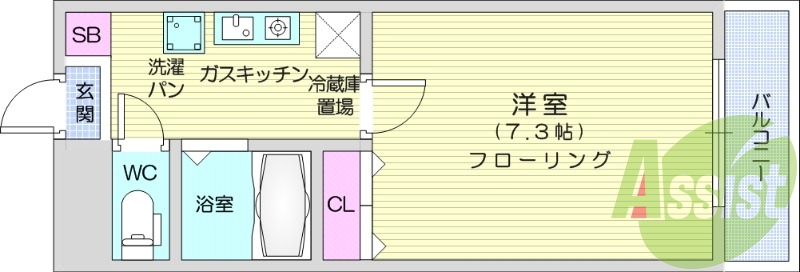 1K、南向き、インターネット対応、ウォッシュレット