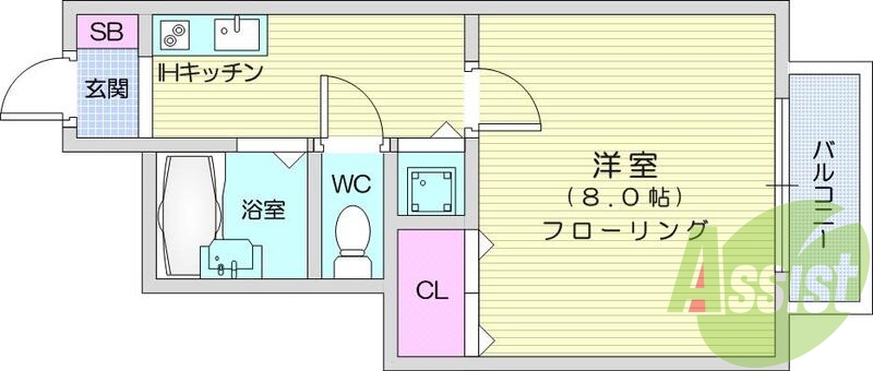 １K、モニター付きインターホン、IHクッキングヒーター