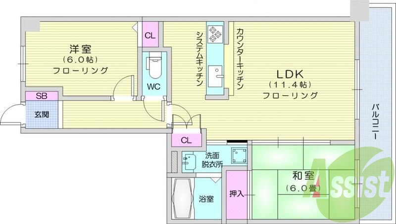 2LDK、エレベーター、オートロック、トランクルーム、BS