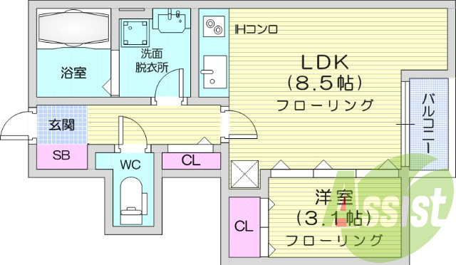1LDK、インターネット無料、宅配ボックス、防犯カメラ