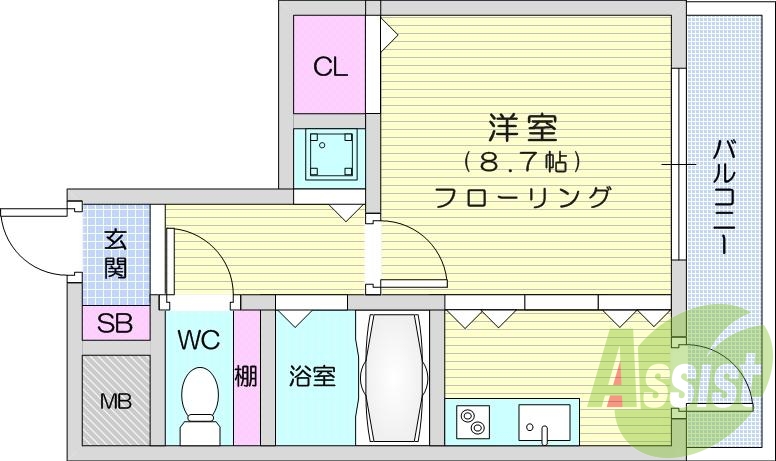 1R、浴室乾燥機、モニター付きインターホンつき。