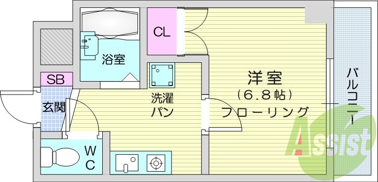 1K、インターホン、エレベータ、温水洗浄便座付き。