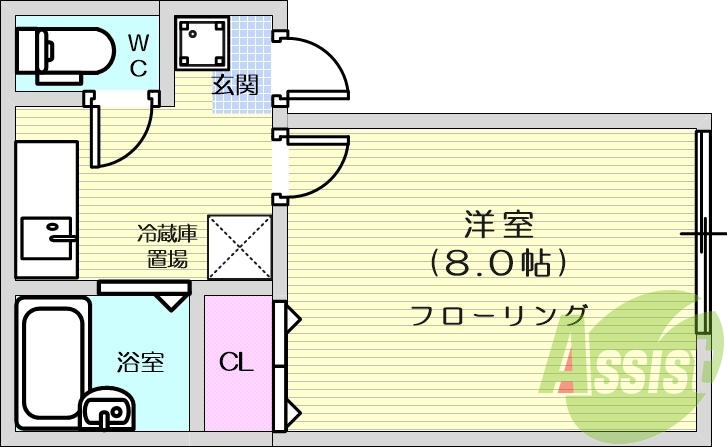 1ｋ、エアコン、室内洗濯機置場、トイレ浴室別、クローゼット