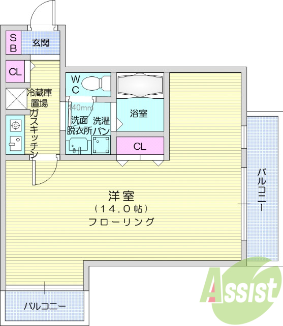 1K、エアコン、バストイレ別、フローリング