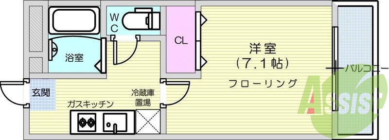 1Ｋ、モニター付きインターホン、Ｂ・Ｔ別、洗面化粧台