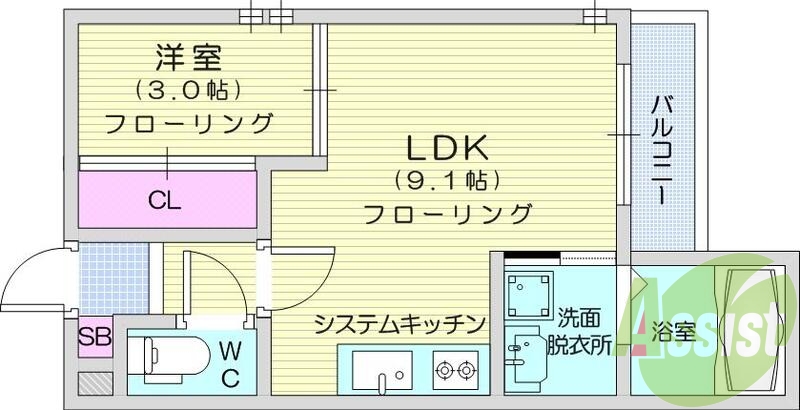 1LDK、エアコン、インターネット、オートロック、浴室乾燥機