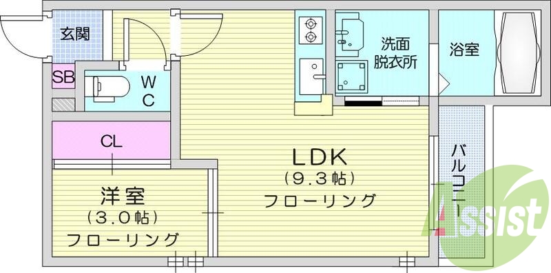 1LDK、エアコン、インターネット、オートロック、浴室乾燥機