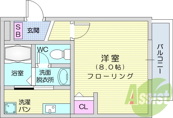 1K、バストイレ別、ペット（猫）、温水洗浄便座、独立洗面台