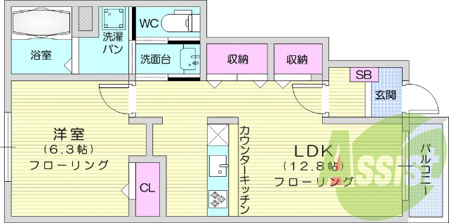 1LDK、カウンターキッチン、浄水器インターホン