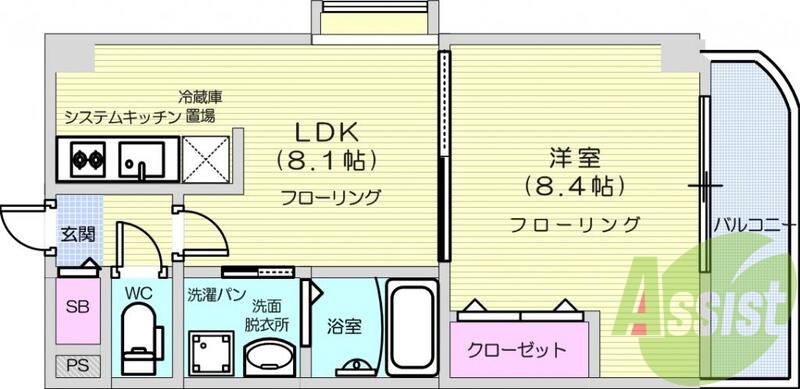 1LDK、オートロック、モニター付きインターホン、エアコン