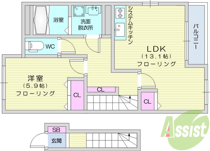 1ＬＤＫ、浴室乾燥機、システムキッチン、モニタ付インターホン