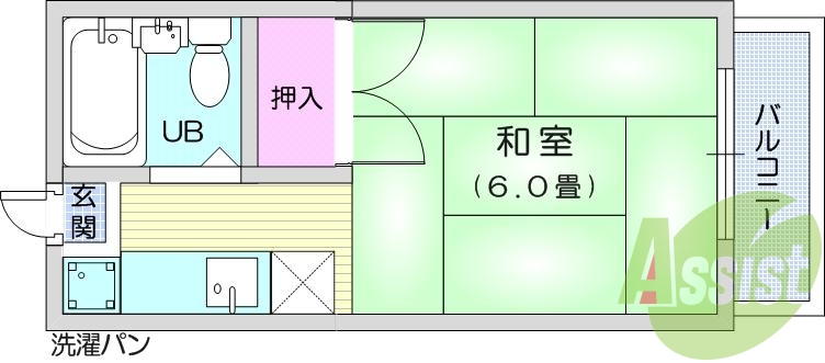 1K、プロパンガス、和室、