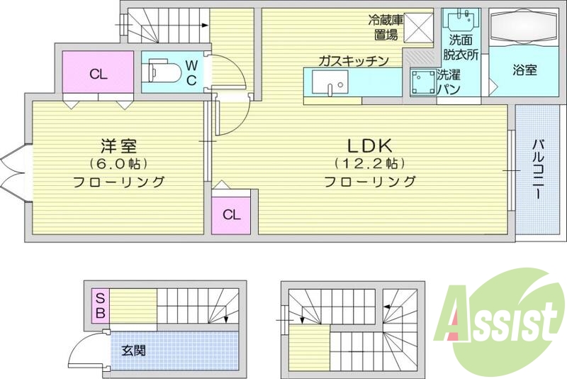 1LDKエアコン2台、バストイレ別洗面所独立、プロパンガス