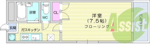 １K、TVインターホン、バス・トイレ別、都市ガス。