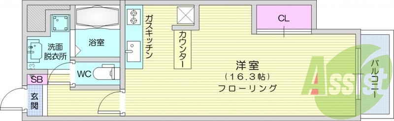 １R、セパレート、ベランダ、洗濯機置き場、セパレート