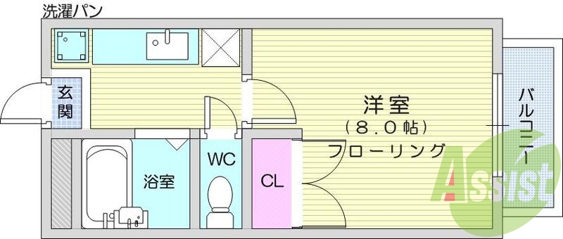 1K、エアコン、室内洗濯機置場、トイレ浴室別、クローゼット