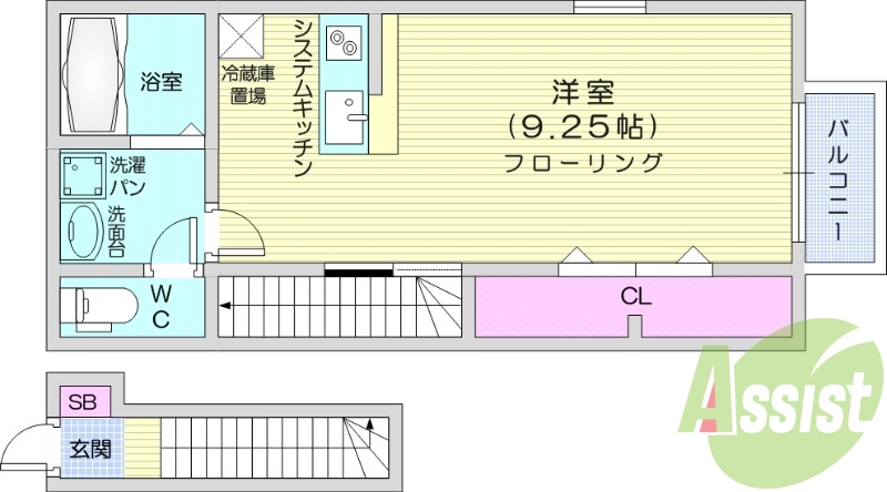 1R、バストイレ別、エアコン、温水洗浄便座、ネット無料