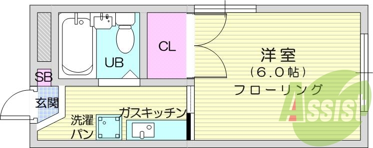 1K、フローリング、エアコン、プロパンガス、