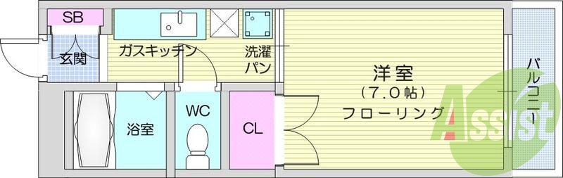 1ｋ、モニター付インターホン、バルコニー、給湯