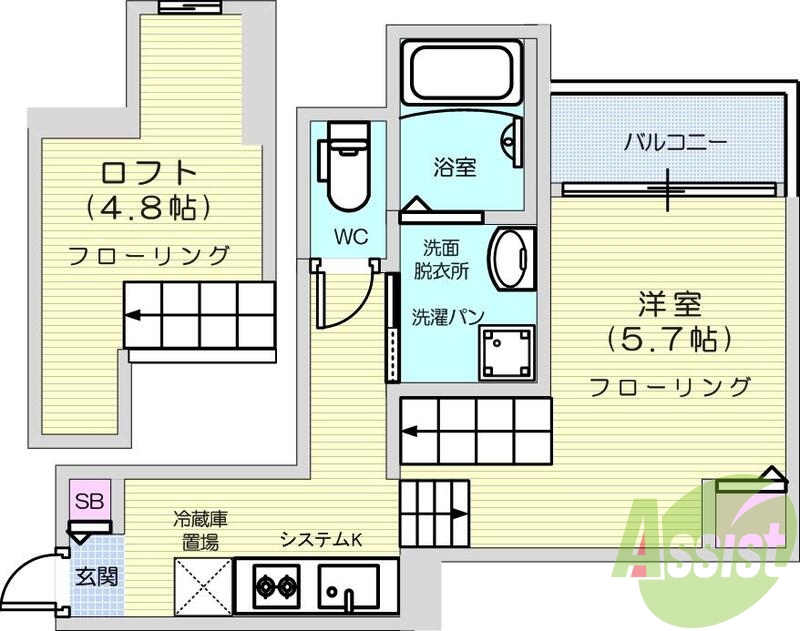 1K・大型ロフト・ネット無料・システムK・浴室乾燥・浴室TV