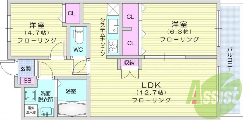 2LDK、オール電化、ペアガラス、インターホン、