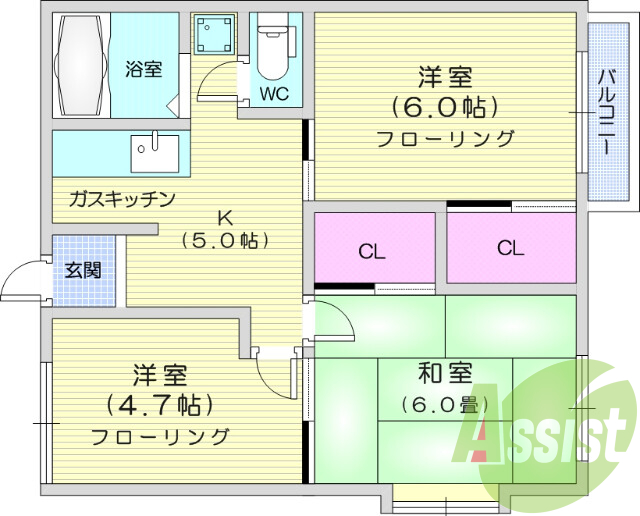 3K、都市ガス、BS、エアコン、シューズボックス