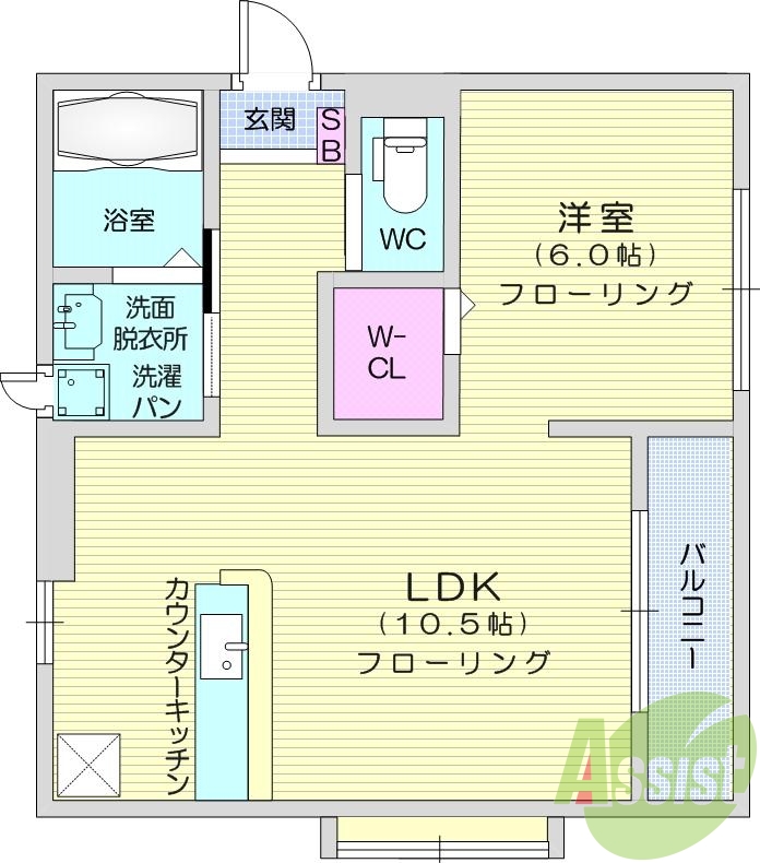 １ＬＤＫ、角部屋、バストイレ別、追い焚き機能、都市ガス