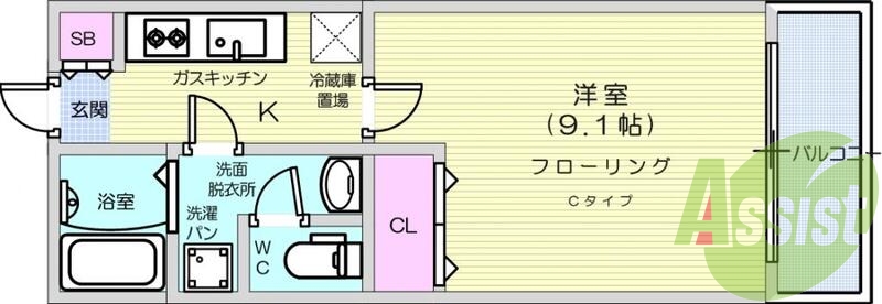 1Ｋ・ガスキッチン・シャンドレ・浴室乾燥・シャワートイレ