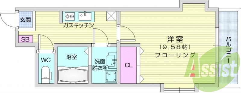 １Ｋ、クローゼット、ガスキッチン、エアコン、セパレート